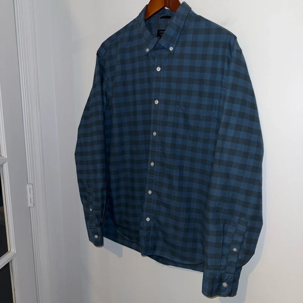 👔 J.Crew Slim Fit Blue Buffalo Check Oxford Shirt XL